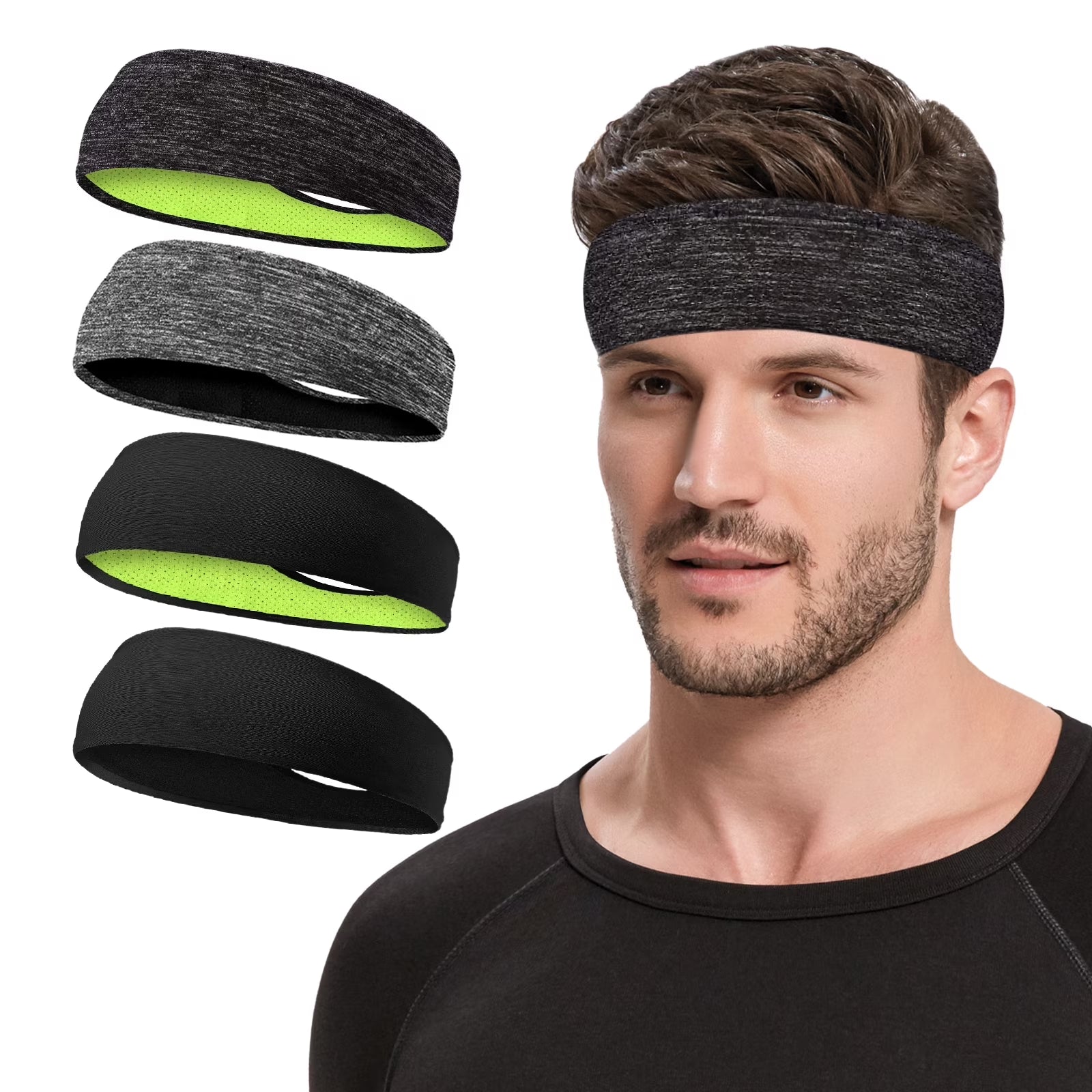 Sweatbands Sports Headband for Men & Women, Moisture Wicking Hairband Athletic Towel Headbands Cotton Head Sweat Bands for Running, Cycling, Yoga, Spa（4 PCS）