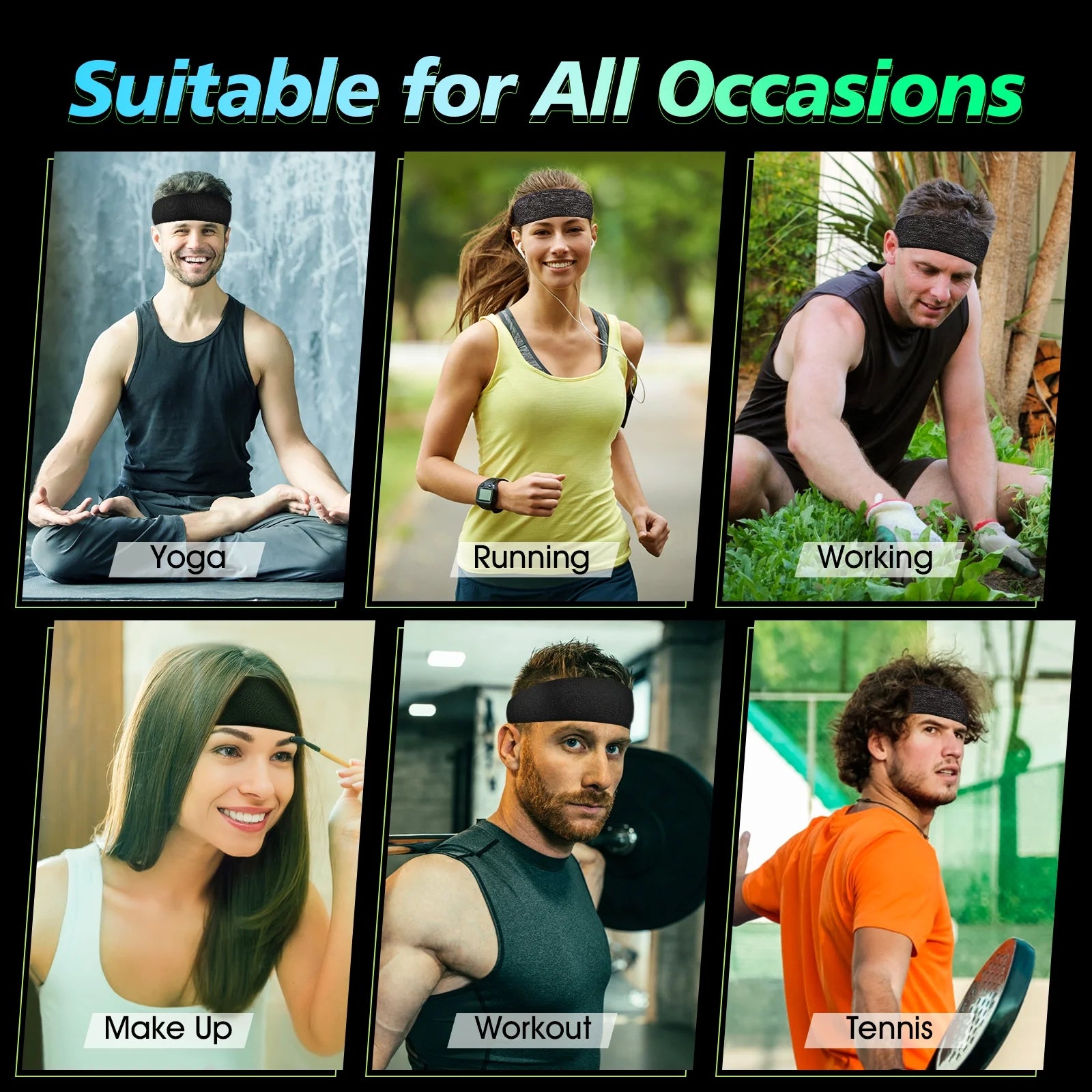 Sweatbands Sports Headband for Men & Women, Moisture Wicking Hairband Athletic Towel Headbands Cotton Head Sweat Bands for Running, Cycling, Yoga, Spa（4 PCS）