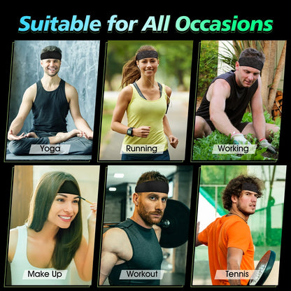 Sweatbands Sports Headband for Men & Women, Moisture Wicking Hairband Athletic Towel Headbands Cotton Head Sweat Bands for Running, Cycling, Yoga, Spa（4 PCS）